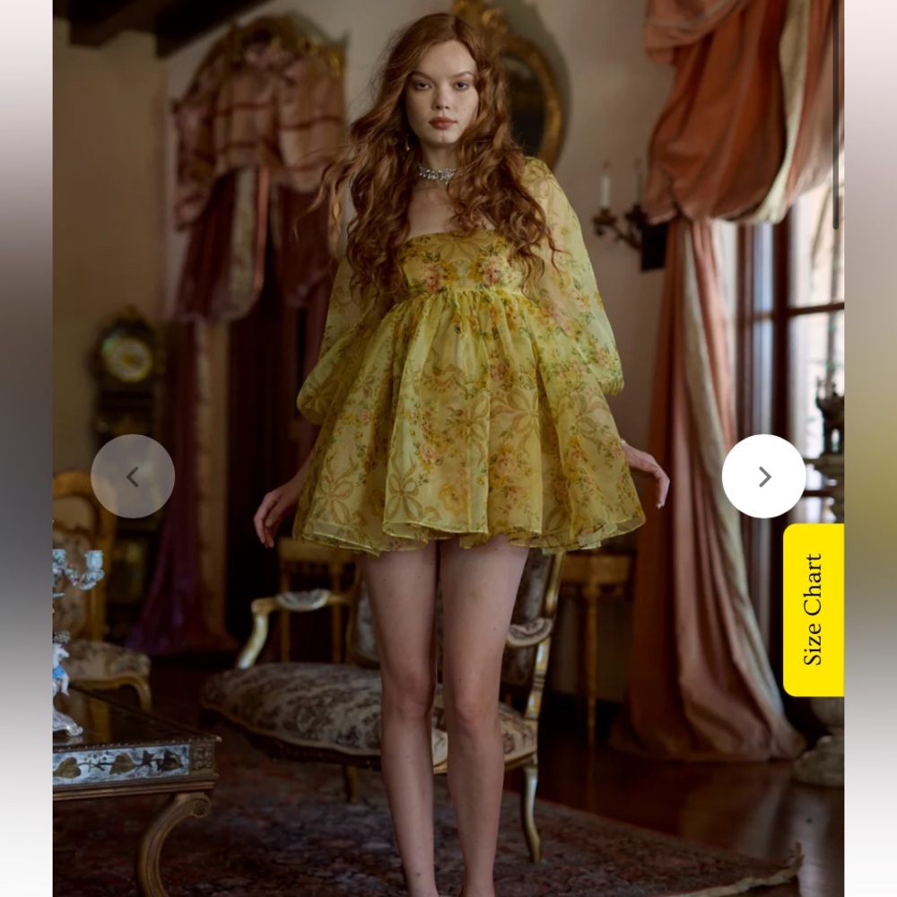 Selkie Yellow Floral Mini Puff Dress - Picture 2 of 6